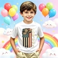 thumbnail image 2 of Big Boys Casual Shirt American Flag Western Cowboy Graphic Print Graphic Tees Children Stylish Kids Summer Casual Tops Size 12-13T, 2 of 4