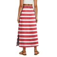 thumbnail image 5 of Women's Maxi Skirt Summer Boho Striped Print Elastic Waisted Drawstring Skirt Casual Beach Long Skirts with Pockets Pink 2XL, 5 of 6