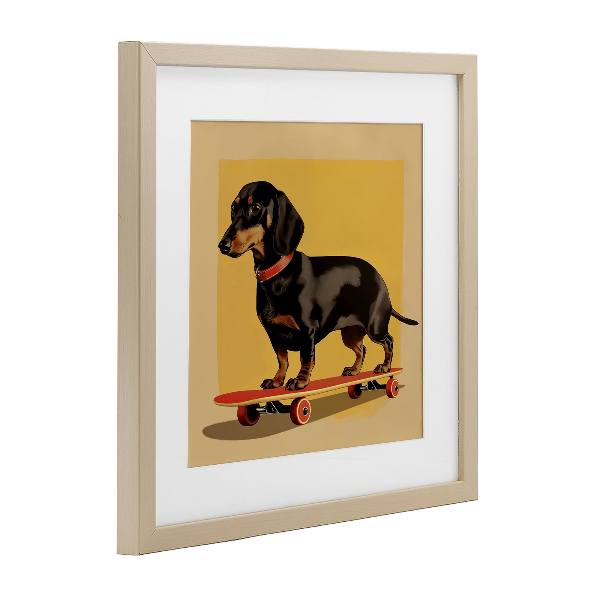 Stupell Industries Dachshund on Red Skateboard Birch Framed Print Under Glass, design by Andreas Magnusson