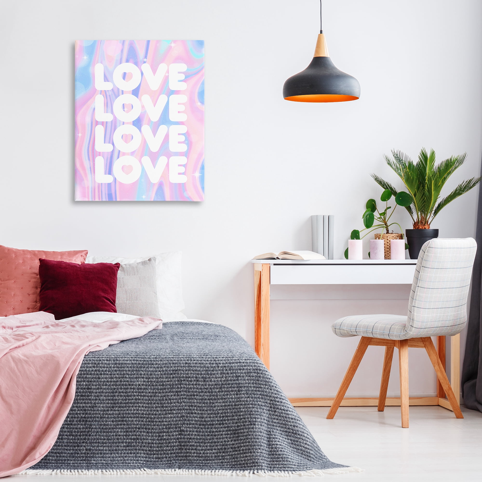 Stupell Industries Love with Wavy Pastels Text & Numbers Painting Wrapped Canvas Art Print Wall Art, 30 x 40