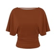thumbnail image 5 of Women's T Shirt Elegant Solid Color Tees Batwing Sleeve Solid Color Round Neck T Shirt For Casual Everyday Wear Trendy Tops, 5 of 5