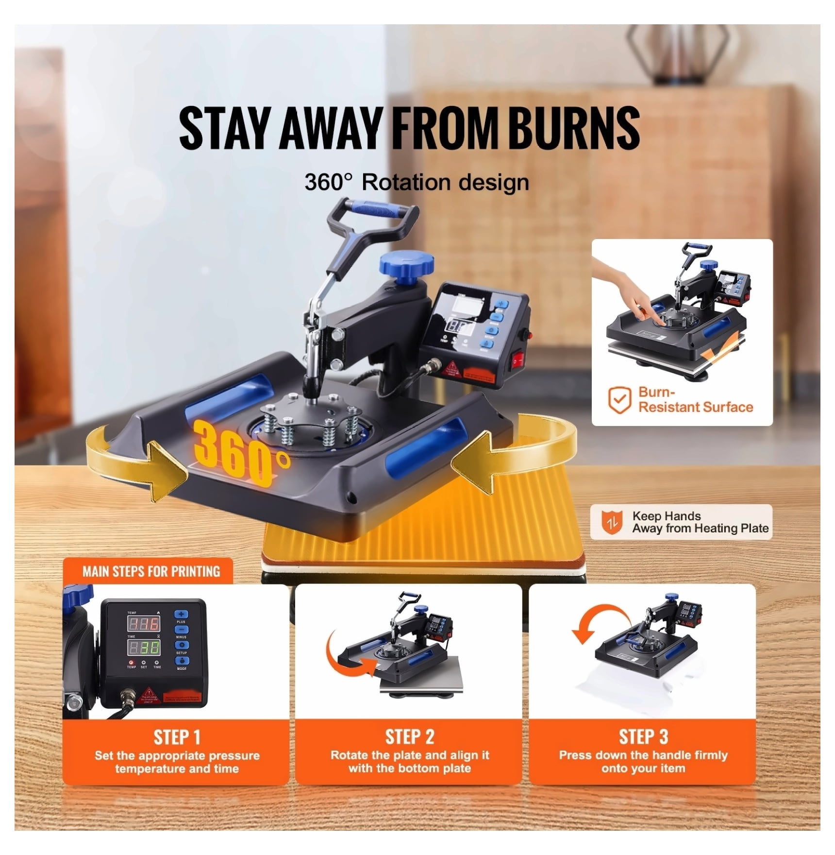 TriGol Heat Press 15x15 5 in 1, Swing Away Heat Press Machine for T-Shirts, Hats, Mugs, Plates, Sublimation Transfers, Digital Control, Fast Heating