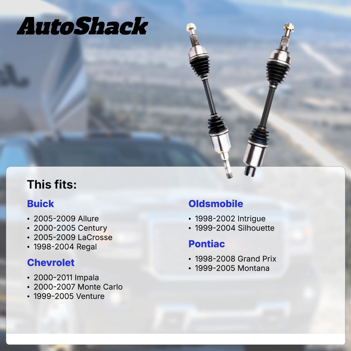 AutoShack Front CV Axle Shaft Assemblies for Chevy, Pontiac & Buick, Impala 2000-2011 Grand Prix 1998-2008 LaCrosse 2005-2009 Century 00-05, FWD V6 3.1L 3.4L 3.5L 3.6L 3.8L 3.9L, Left and Right, Pair