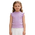 thumbnail image 5 of Wuxian Children Girls Ribbed Knit Tank Top Shirts Solid Color Ruffles Trim Sleeveless Top Neck Lightweight Summer Vest Basic Tee Tops Blouses Stylish Soft Shirts,Purple,3-4 Years, 5 of 5