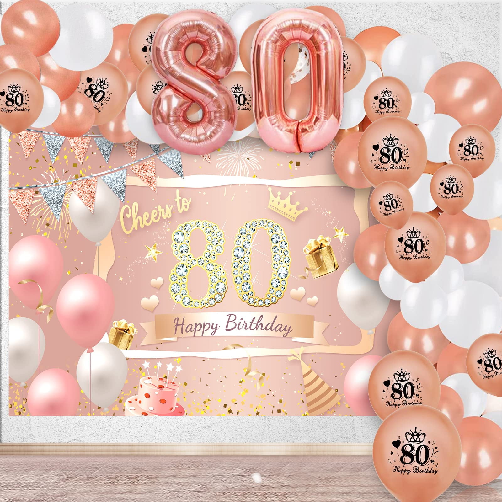 80th Birthday Decorations for Women, Including Pink Rose Gold 80th ...