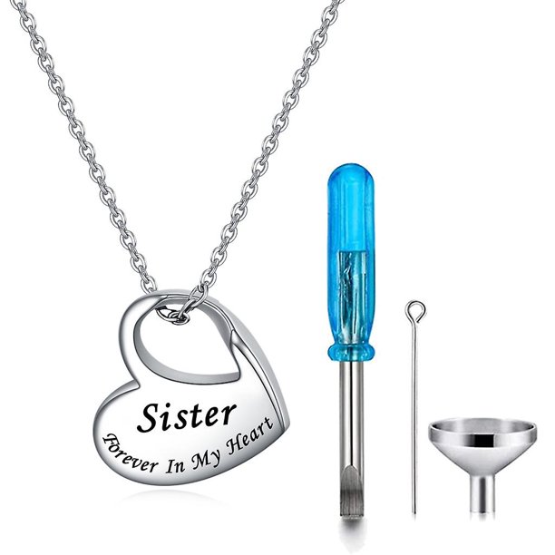 Sisters Collares de urna de corazón para cenizas, collar con colgante de recuerdo pequeño, joyería conmemorativa