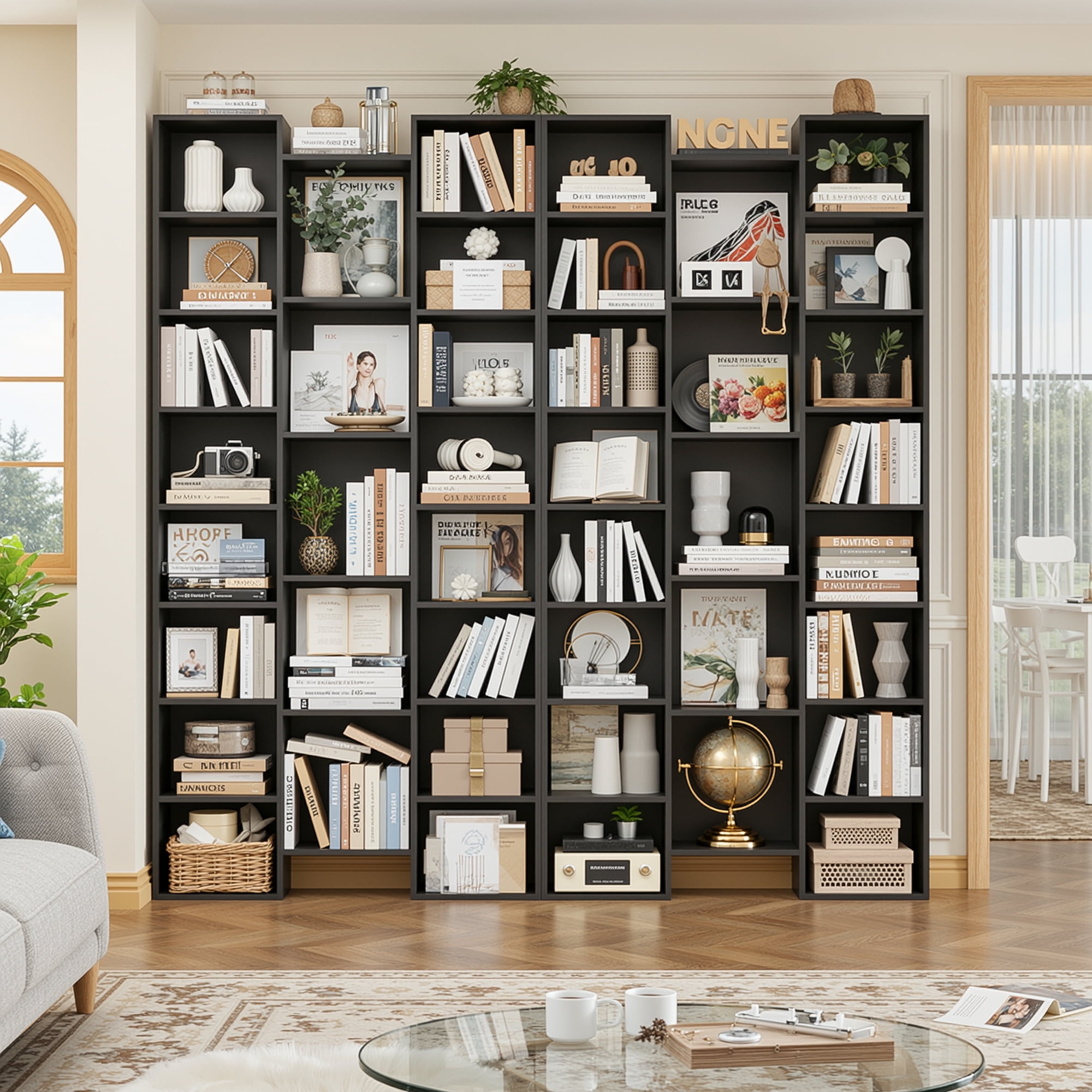 Homfa 21-Cube Bookcase and Bookshelves with Adjustable Shelves, 71.3'' Triple Width Open CD Display Storage Rack, Black