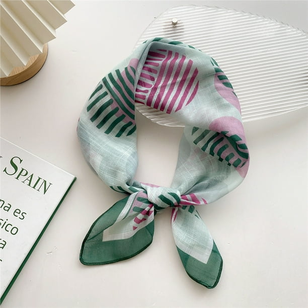 Xiao Hua Elegante bufanda personalizada, cuadrada pequeña de algodón y cáñamo de 58 cm, para primavera/verano, con protección para el cuello (verde)