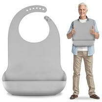 【LARGE SIZE】 Adjustable Silicone Adult Bib, Washable Bib for Men & Women, Waterproof bib for Elderly with Crumb Catcher, Adjustable Button Closure