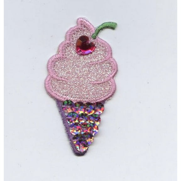 Ice Cream Cone - Pink/Purple - Sequins/Stone - Iron On Applique/Embroidered Patch