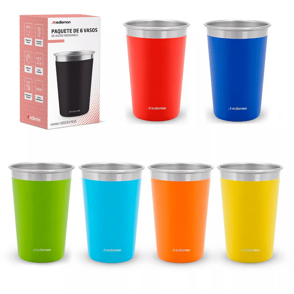 Set de 6 Vasos de Acero Inoxidable y Ecologicos (470 ml) colores