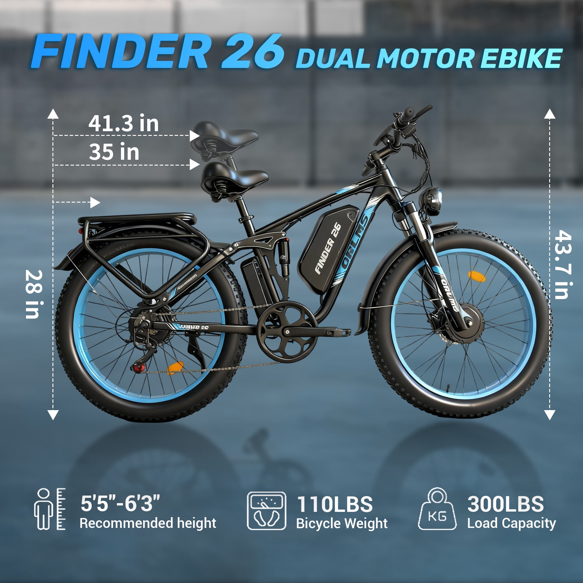 Dual Motor Electric Bike for Adultse,60V/25Ah,6000W Motor Full Suspension 45/50MPH High-Speed,26'' Fat Tire Electric Bike,Hydraulic Brakes,for Adults Off-Road Commuting