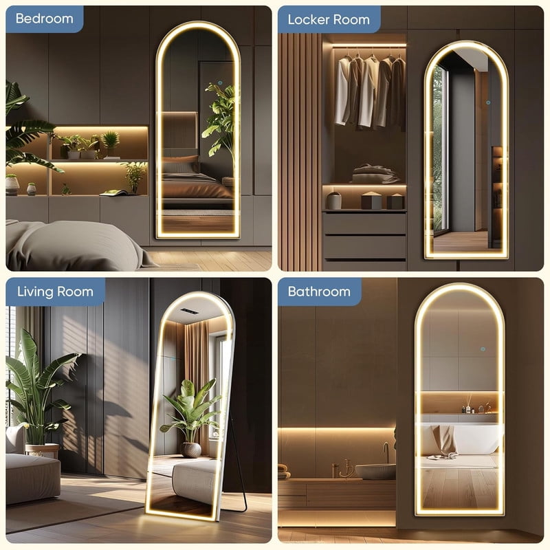 GRAHMCY 71"x 30" LED Arched Full Length Mirror Standing Floor Mirror,White