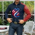 thumbnail image 3 of Men 250th Anniversary Shirt American Flag Printed Button Down Collared T-Shirts Fashion Long Sleeve Patriotic Tee, 3 of 4