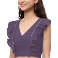 thumbnail image 3 of eloria Women Ruffle Sleeveless&nbsp; Saree Blouse V Neck Summer Casual Sari Top Color : Ultra Violet, SIZE : 42, 3 of 5