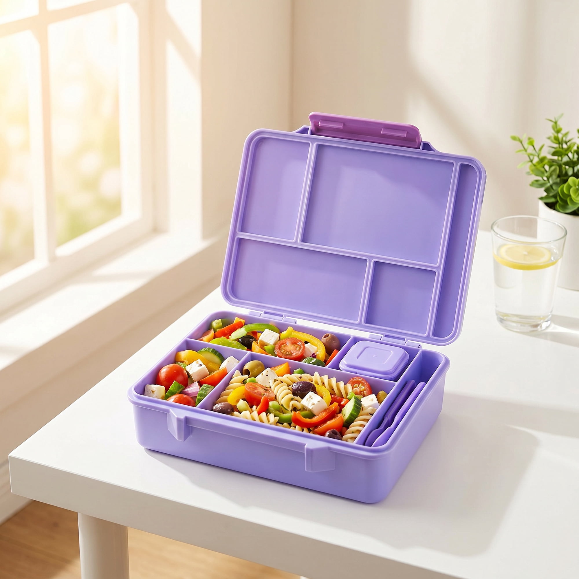 Unique Bargains 5-Compartment Leak-Proof Meal Lunch Bento Box Purple