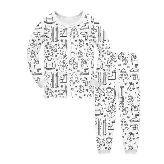 WAYUTE Kids Pajama Set Hand Drawn Print Pajamas for Girls and Boys Festive Holiday Family Matching Nightwear Comfortable Loose Fit Home Outfit