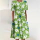 thumbnail image 1 of Puntoco Vestido Plisado Con Cuello Redondo Estampado Informal Para Mujer Vestido De Cuello Redondo De Manga Corta Verde Xl,Regalos Para Mujer Joven, 1 of 5
