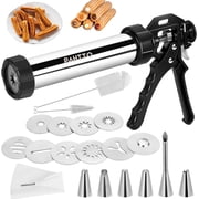 PAHTTO Cookie Presses, Stainless Steel Churros Gun Kit with Piping Bag, Churro Filler, 6 Piping Nozzles, 9 Cookie Discs, 2 brushes