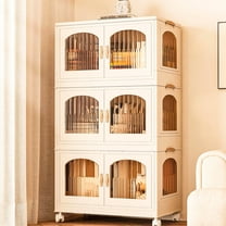 YOUPINS 3 Pack 165QT Plastic Storage Bins with Lids, Closet Organizers and Storage,Collapsible Storage Cubes, stackable storage bins with Doors Wheels