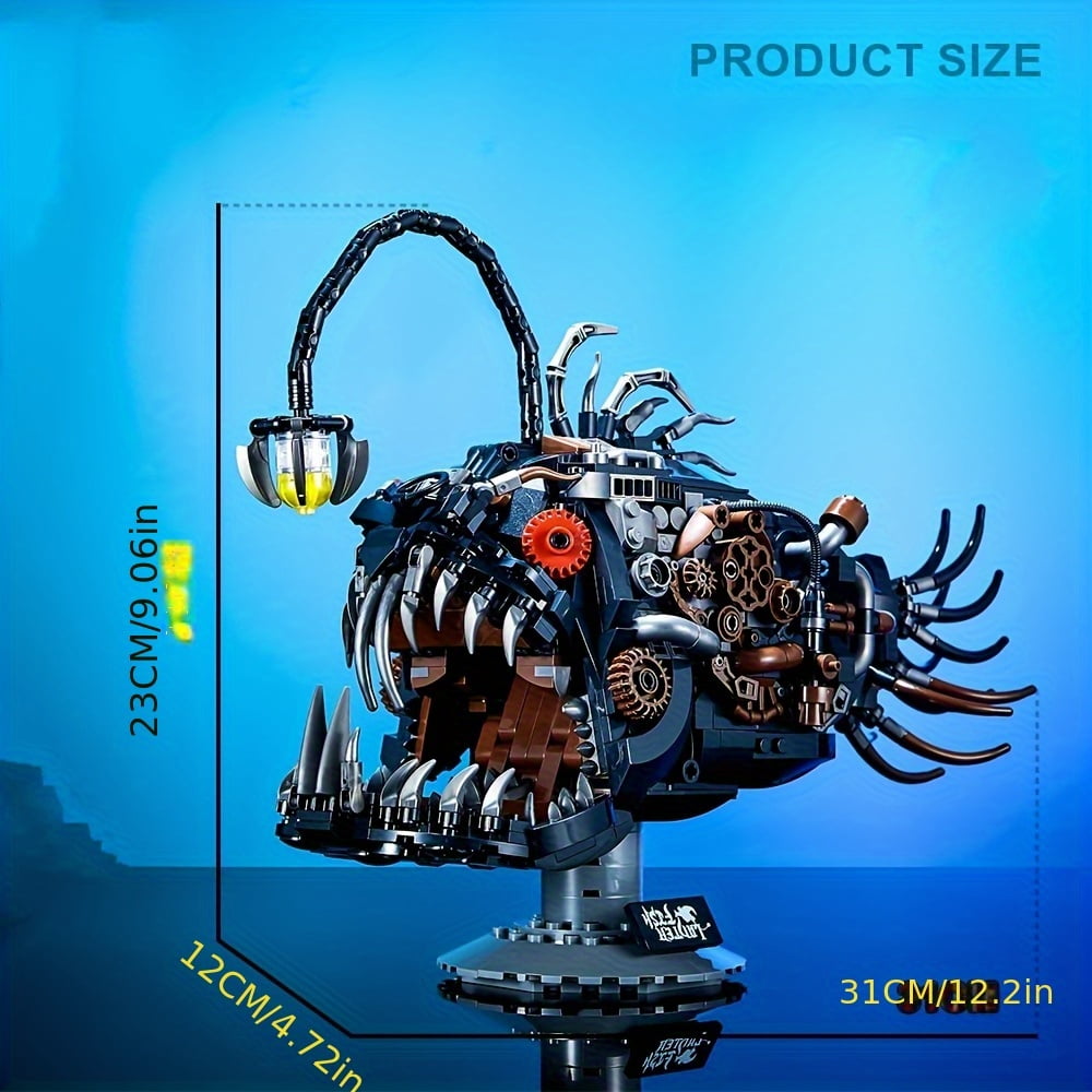 1038 PCS Angler Fish Building Model Kit with LED Light, Deep Sea Creature Mechanical Display Lamp, Ocean Themed Collectible Building Set for Adults, Creative Desk Decor Gift for Marine Enthusiasts