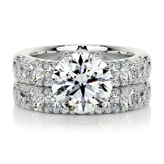 First Jewel Excellent 2 Ct Princess Cut Diamond Ring for Her - White Gold Over 14K Silver Diamond Ring - Solitaire with Accent Diamond Ring for Women's - Full Eternity Diamond Ring for Women's