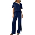 thumbnail image 2 of 2 Piece Sets for Women Summer Short Sleeve Wide Leg Outfits Crew Neck Casual Lounge Set with Pockets, M, 2 of 5