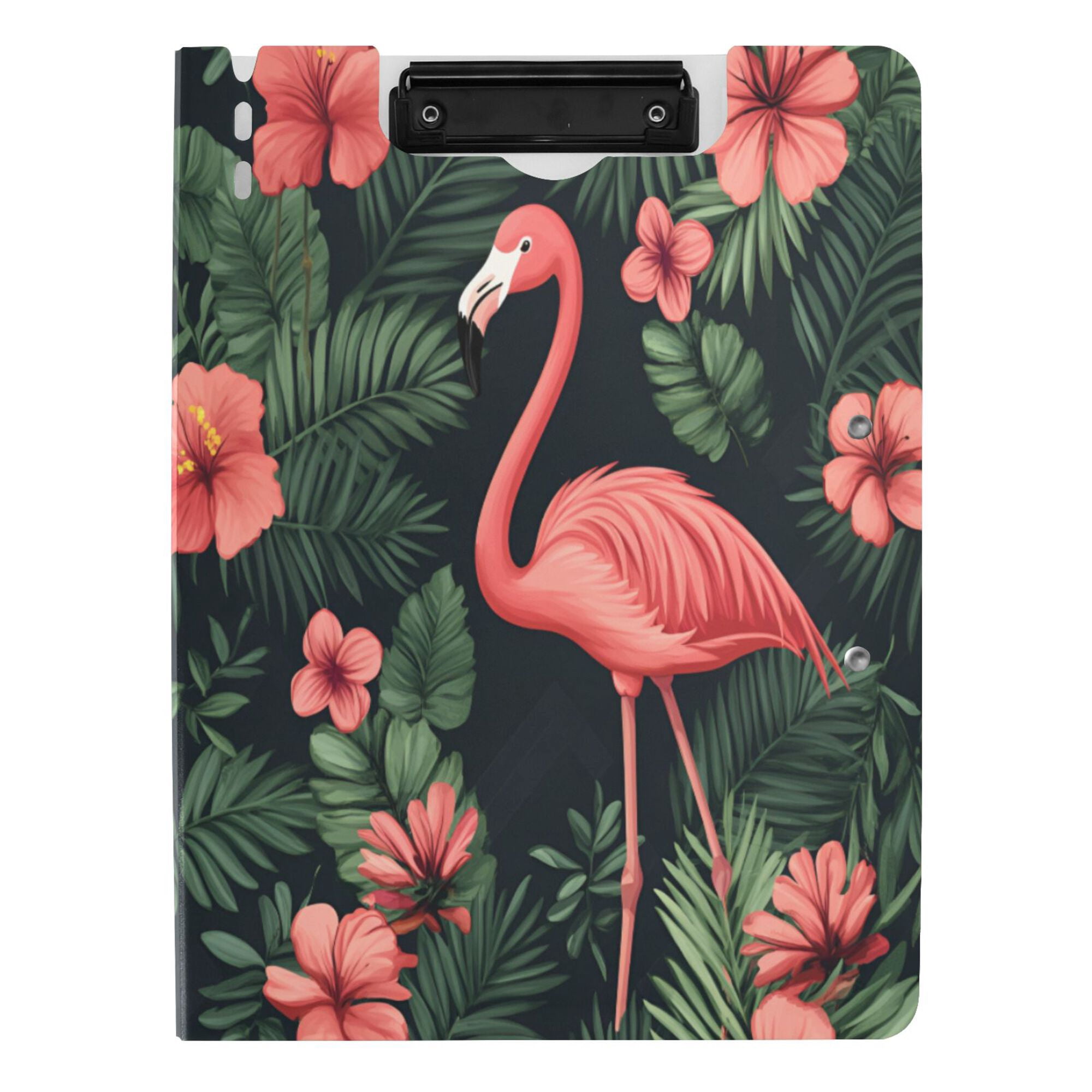 FORMRS A4 Clipboard Folder with Pen Holder Horizontal Foldable School Office Binder, Red Flamingo Pattern