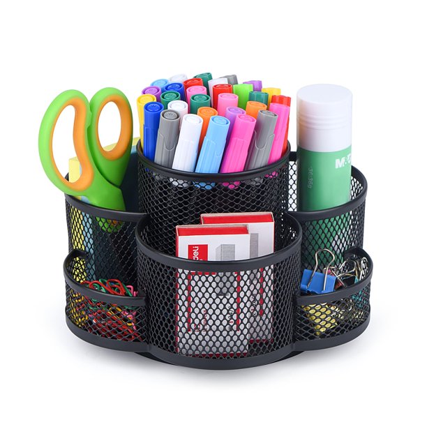 Soporte para bolígrafos de escritorio, organizador giratorio para lápices, color negro