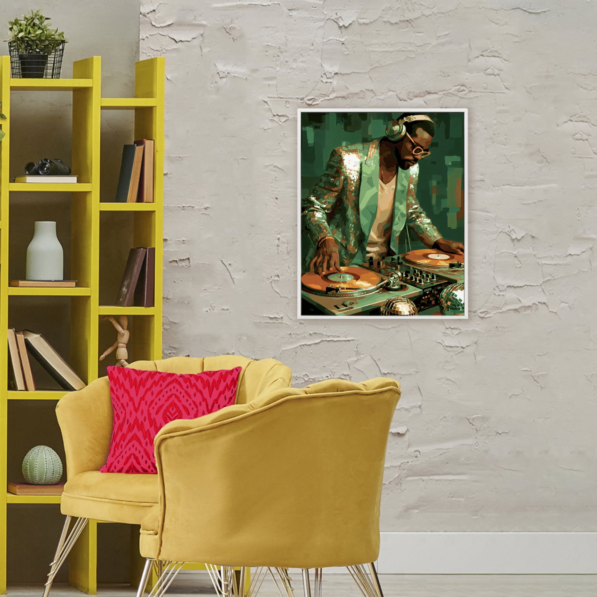 Stupell Industries Green Disco DJ Music White Framed Giclee Art, design by Franklyn Gregory