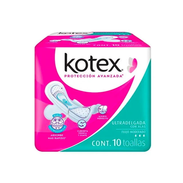 Toallas Sanitarias Kotex Ultradelgada con Alas 10 piezas multicolor