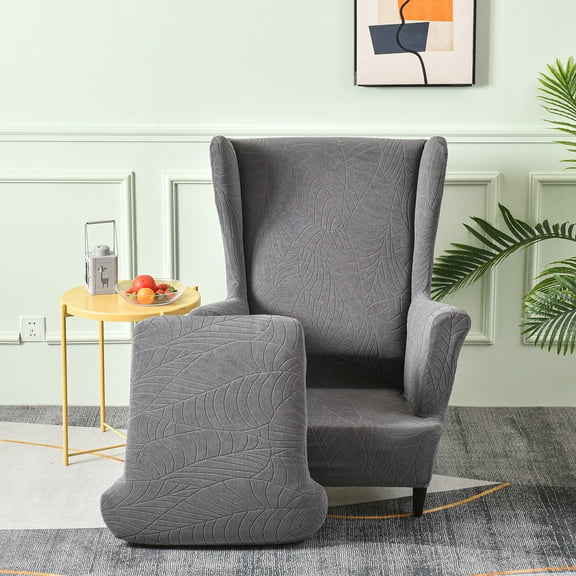 Eurhowing Stretch Wingback Chair Slipcover, 2-Piece Jacquard Armchair Cover with Cushion Cover, Washable Non-Slip Wingchair Protector for Living Room Bedroom, Gray