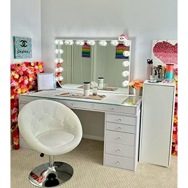 Impressions Vanity Antoinette Round Tufted Makeup Vanity Chair with 360 Degree Swivel (White) Walmart.com