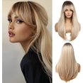 thumbnail image 1 of Yanonmyfd Black Wigs for Women Long Wig with Bangs Natural Straight Wigs Synthetic Hair Heat Resistant Wigs for Daily Party Cosplay Wear, 1 of 38