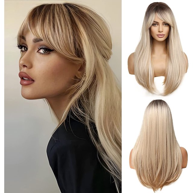 Yanonmyfd Black Wigs for Women Long Wig with Bangs Natural Straight Wigs Synthetic Hair Heat Resistant Wigs for Daily Party Cosplay Wear