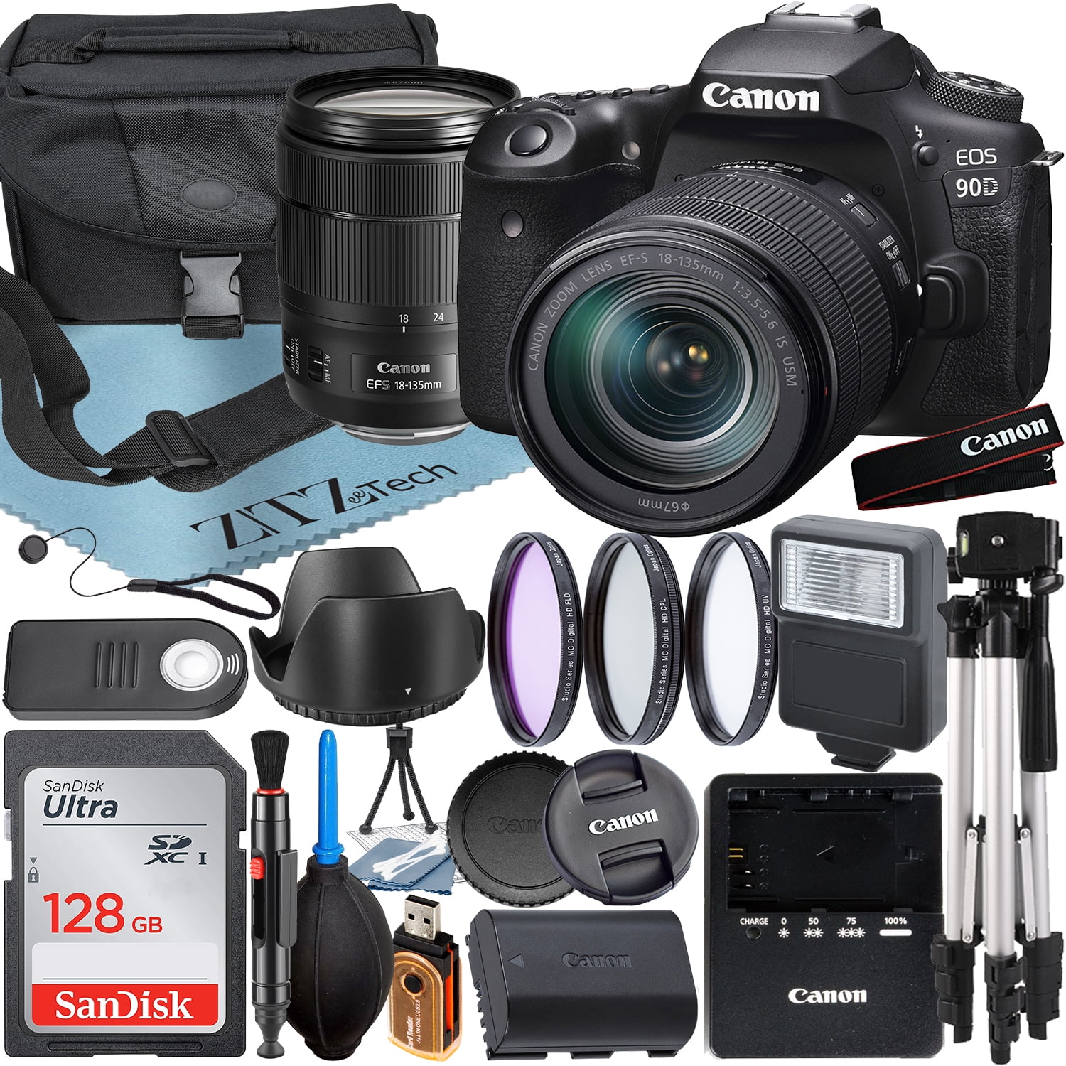 Canon EOS 90D DSLR Camera with 18135mm IS USM Lens + SanDisk 128GB