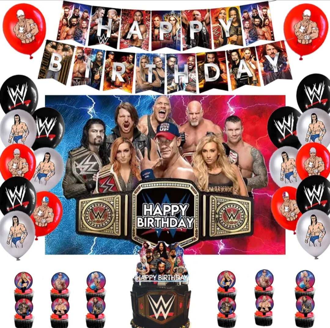 Wrestling Triathlon Party Decoration WWE Happy Birthday Banner Balloons