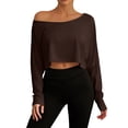 thumbnail image 2 of Rhuody Womens Tops One Shoulder Loose Fitting Long Sleeved T Shirt As Base Layer Round Neck Tee Fashion Clothes Coffee S, 2 of 5