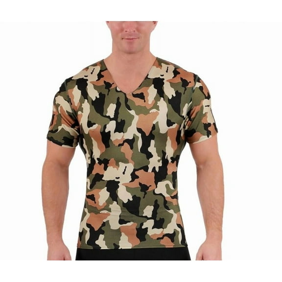 Insta Slim Camo Activewear Short Sleeve V-neck Shirt 3VAT001