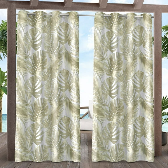 Exclusive Home Curtains Jamaica Palm Indoor/Outdoor Light Filtering Grommet Top Curtain Panel Pair, 54x84, Khaki, Set of 2