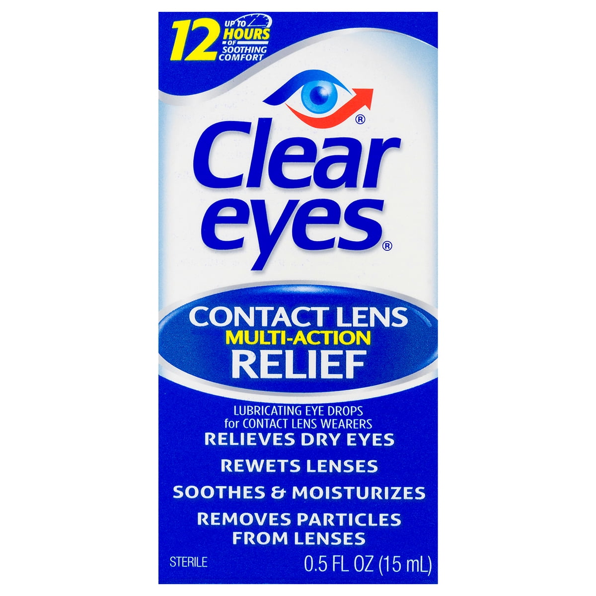 Clear Eyes Contact Lens MultiAction Relief Eye Drops, 0.5 FL OZ
