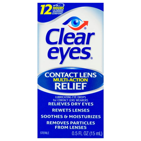 Clear Eyes Contact Lens Multi-Action Relief Eye Drops, 0.5 FL OZ