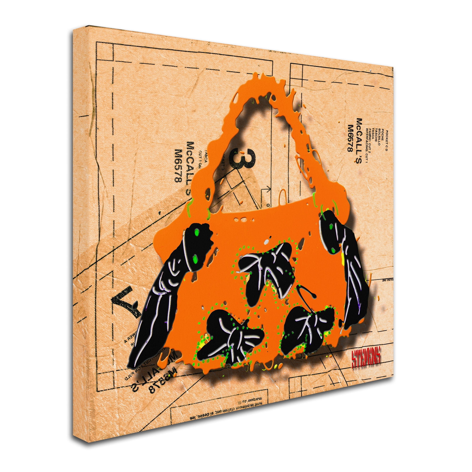 Trademark Fine Art "Bow Purse Black on Orange" Canvas Art by Roderick Stevens