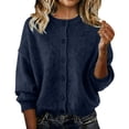 thumbnail image 3 of Warm Knit Sweater Cardigan Blouse Long Sleeve Round Neck Loose Casual Button Up Soft Thermal Pullover for Women Winter Fashion | CSEONE,Blue L, 3 of 9