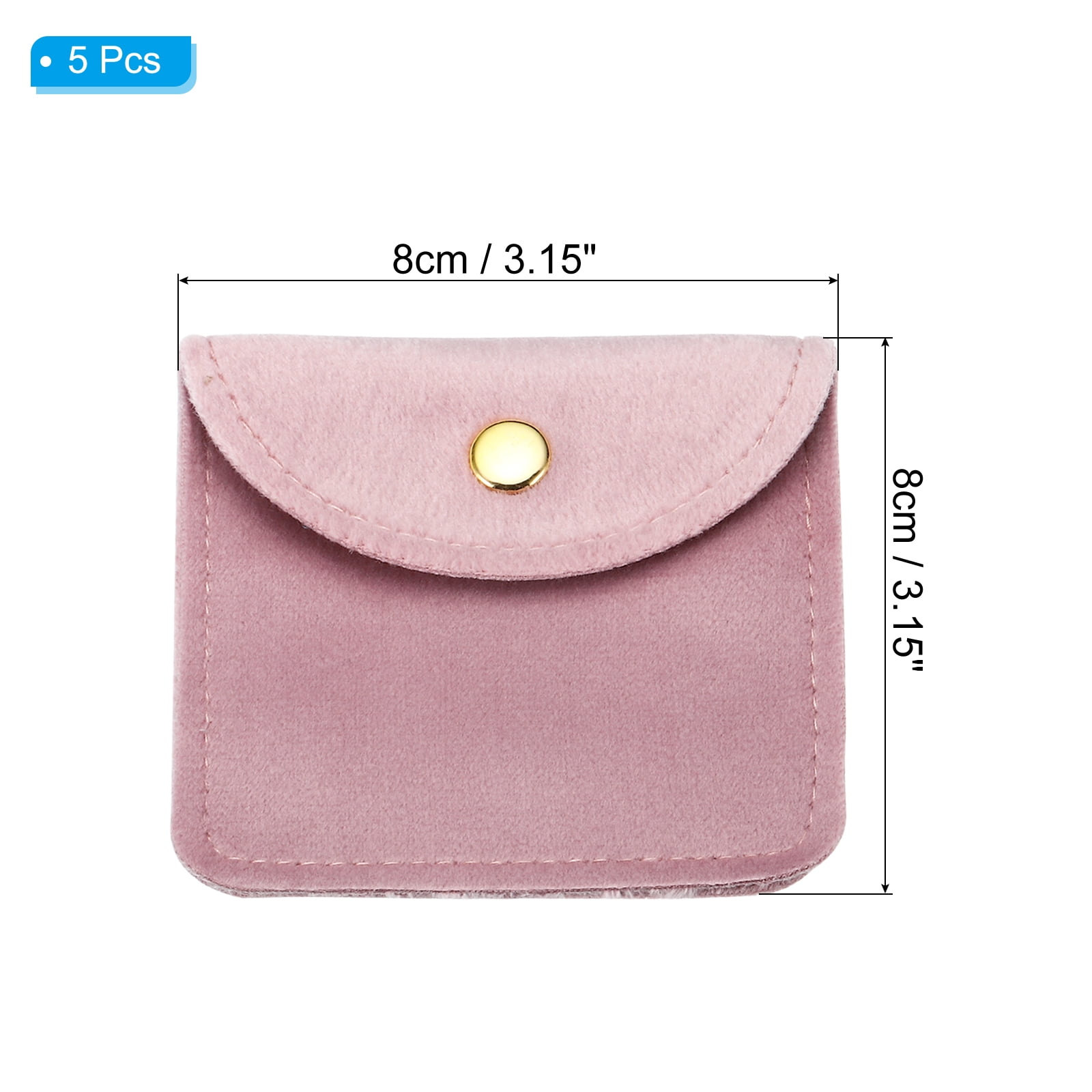 Unique Bargains Velvet Jewelry Bags with Snap Button Pink 3.15" x 3.15"