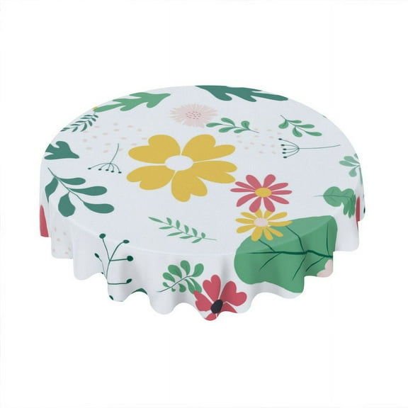 Eveokoki Round Tablecloth - 60 Inch Dia - Polyester Fabric Table Cloth - Washable Table Cover with Dust-Proof Wrinkle Resistant for Restaurant, Picnic, Indoor and Outdoor Dining,Simple Flower