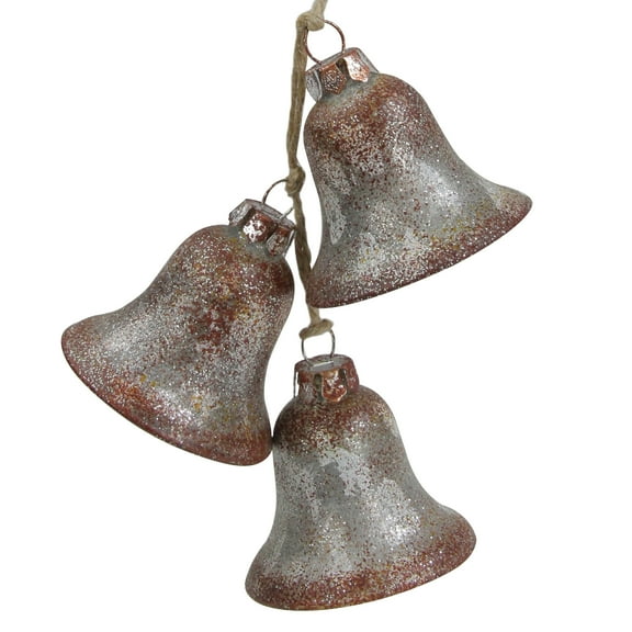 String of Silver and Brown Retro Bells Glass Christmas Ornaments 6"