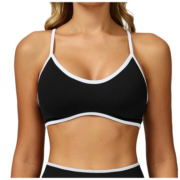 idosla Women's Color Block Sports Bras Seamless Spaghetti Straps Workout Bra Wireless Yoga Crop Tops (Bronze, M)
