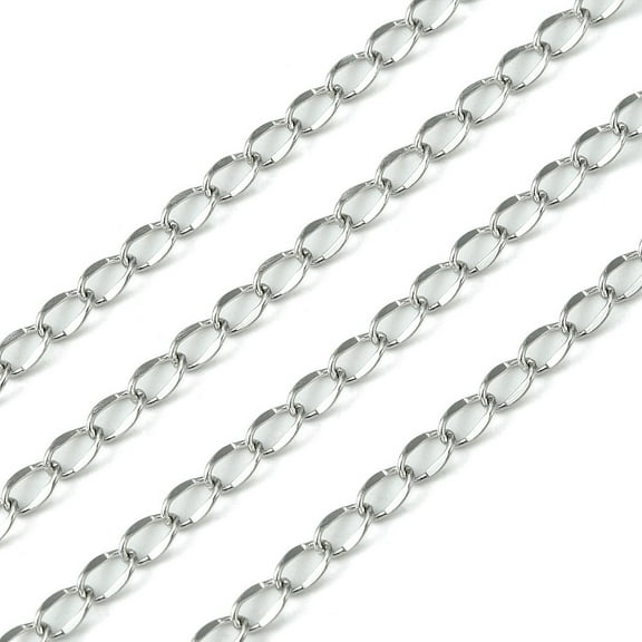 Resistant 304 Stainless Steel Twisted Chains Curb Chains Soldered with Spool Stainless Steel color 4.5~5x2.5x0.5mm 32.8 Feet(10m)/roll