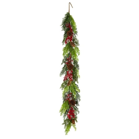 5 ft. Artificial Christmas Garland, Green, Christmas Joy, Mixed Tips, Red Berries, Pine Cones